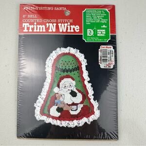 Visiting Santa Trim N’ Wire Counted Cross Stitch Kit 6” Bell Lace Trim Vintage